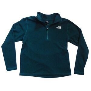 The North Face Mens Quarter Zip Fleece Pullover Teal Green Large Mock Neck Logo